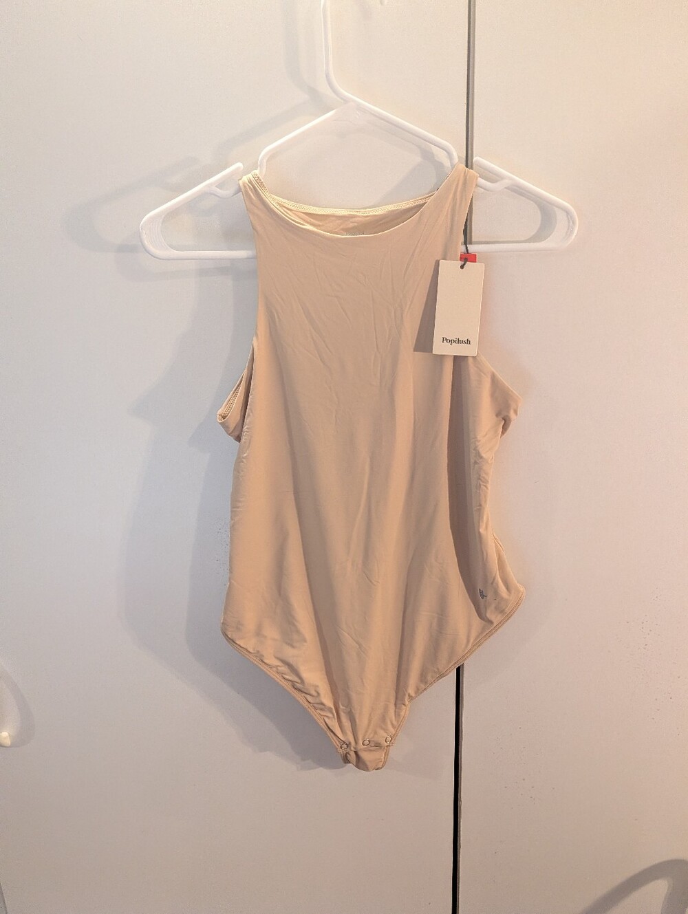 Popilush Women’s Beige Medium High-Neck Nude Tank Bodysuit NWT